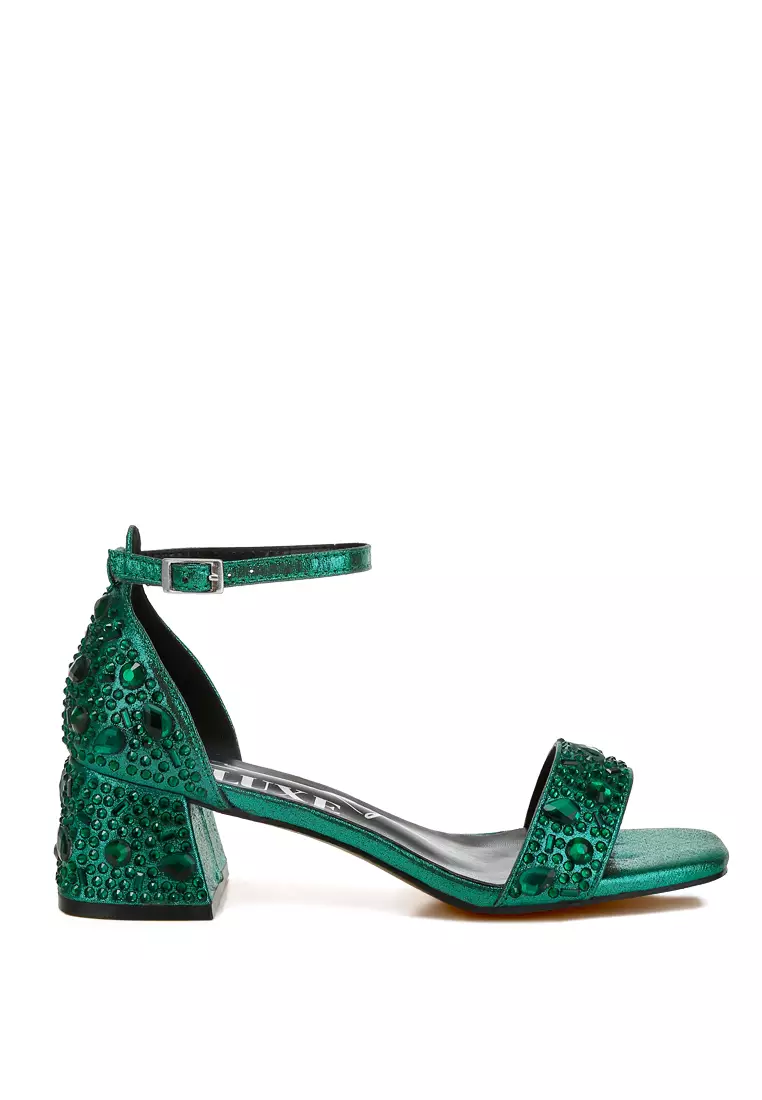 Discount on London Rag  shoes - SKU: Rhinestone Embellished Shimmer Sandals in Green