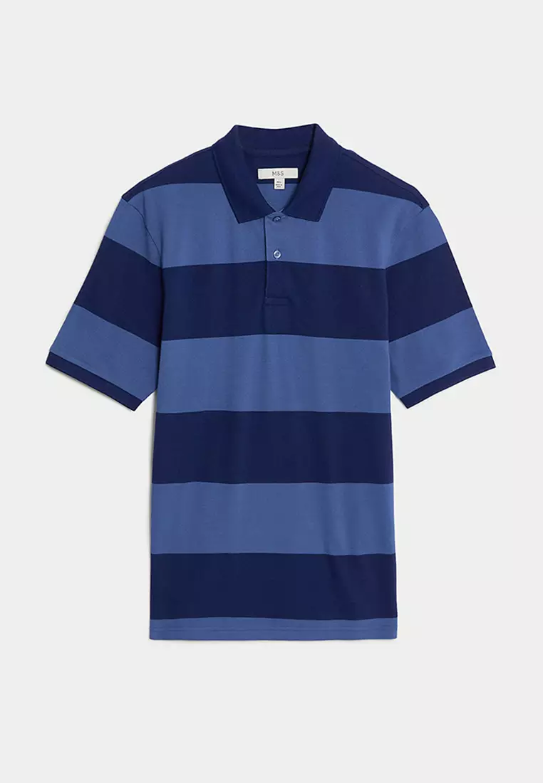 Pure Cotton Striped Pique Polo Shirt