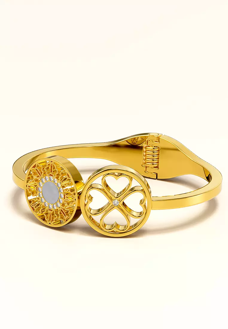 Artistic Floral Hinged Bangle-Gold/Clear