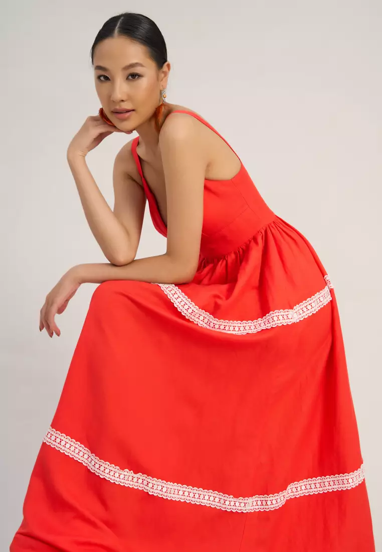 Buy Red Tiered Maxi Dress for Women Online