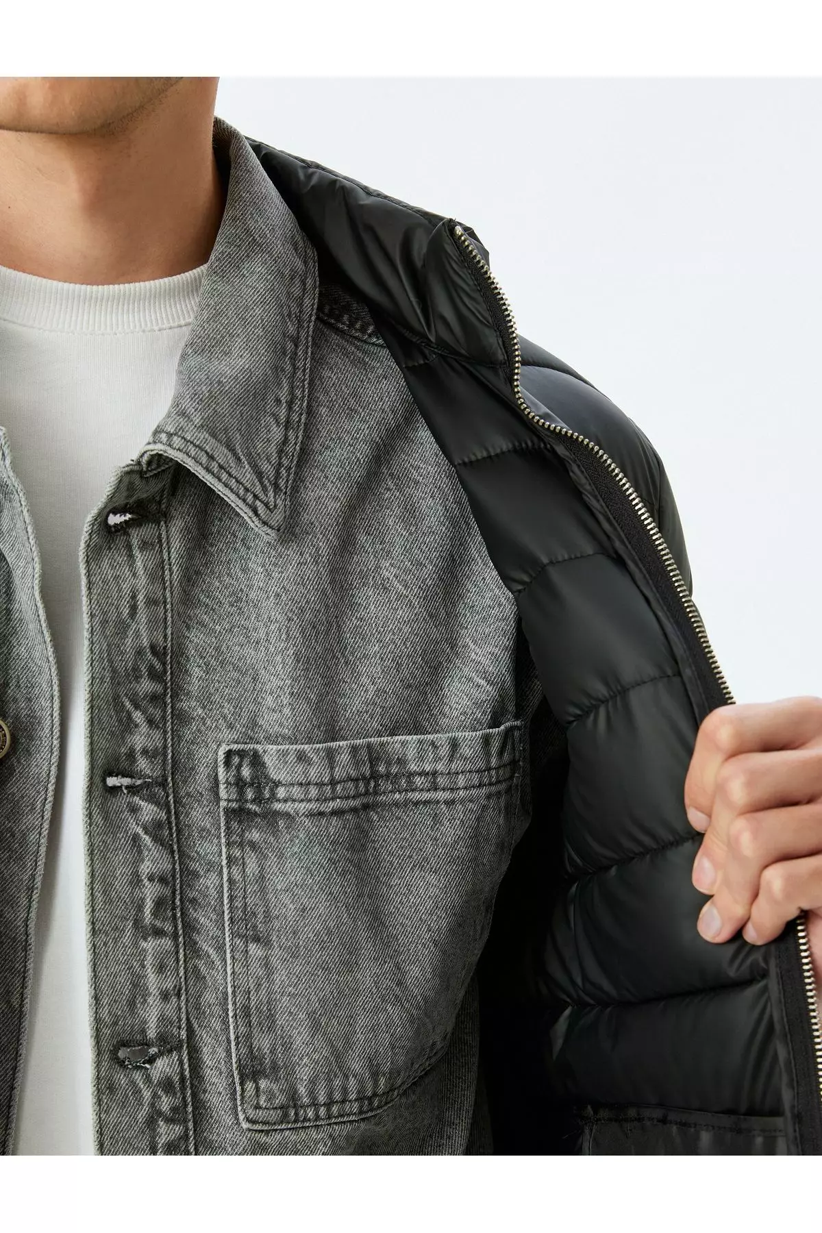 Latex Fabric Slim Fit Puffer Jacket With Stand Collar Label Detail