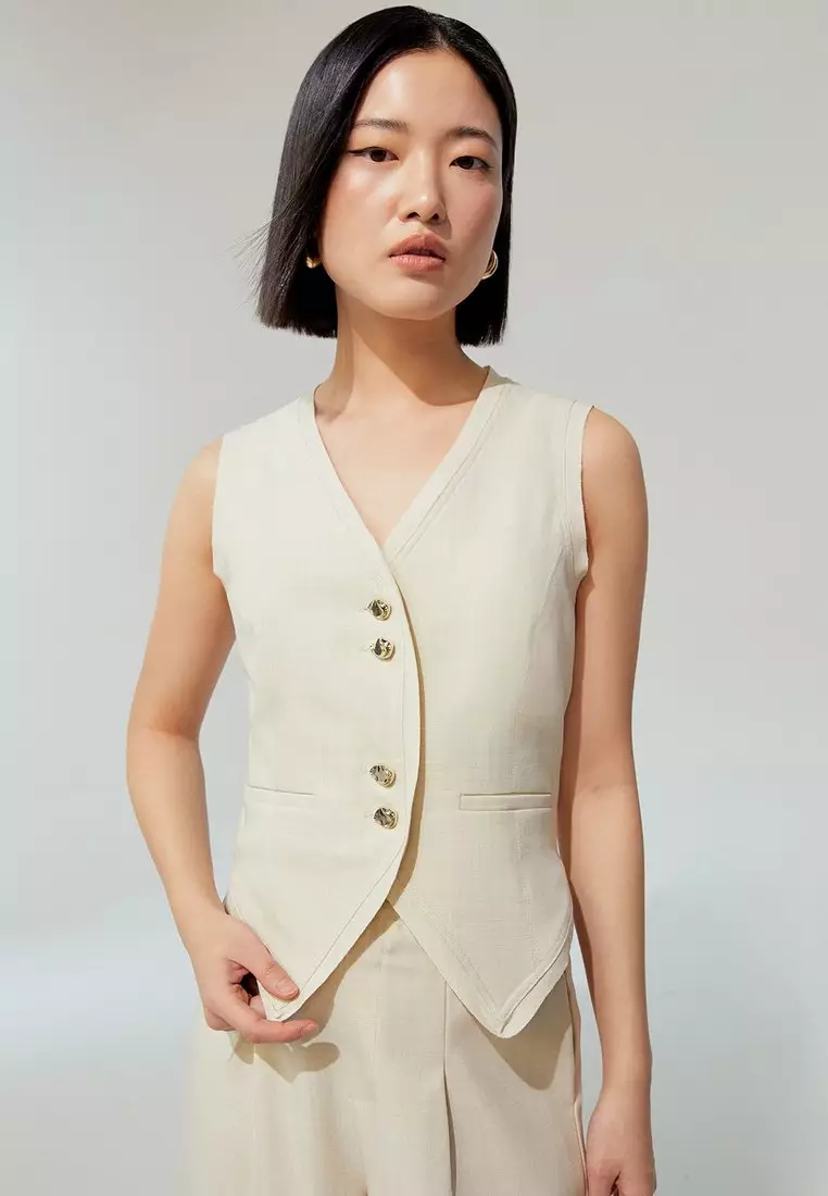 Buy Pomelo Four Buttons Up Vest - Cream 2025 Online | ZALORA