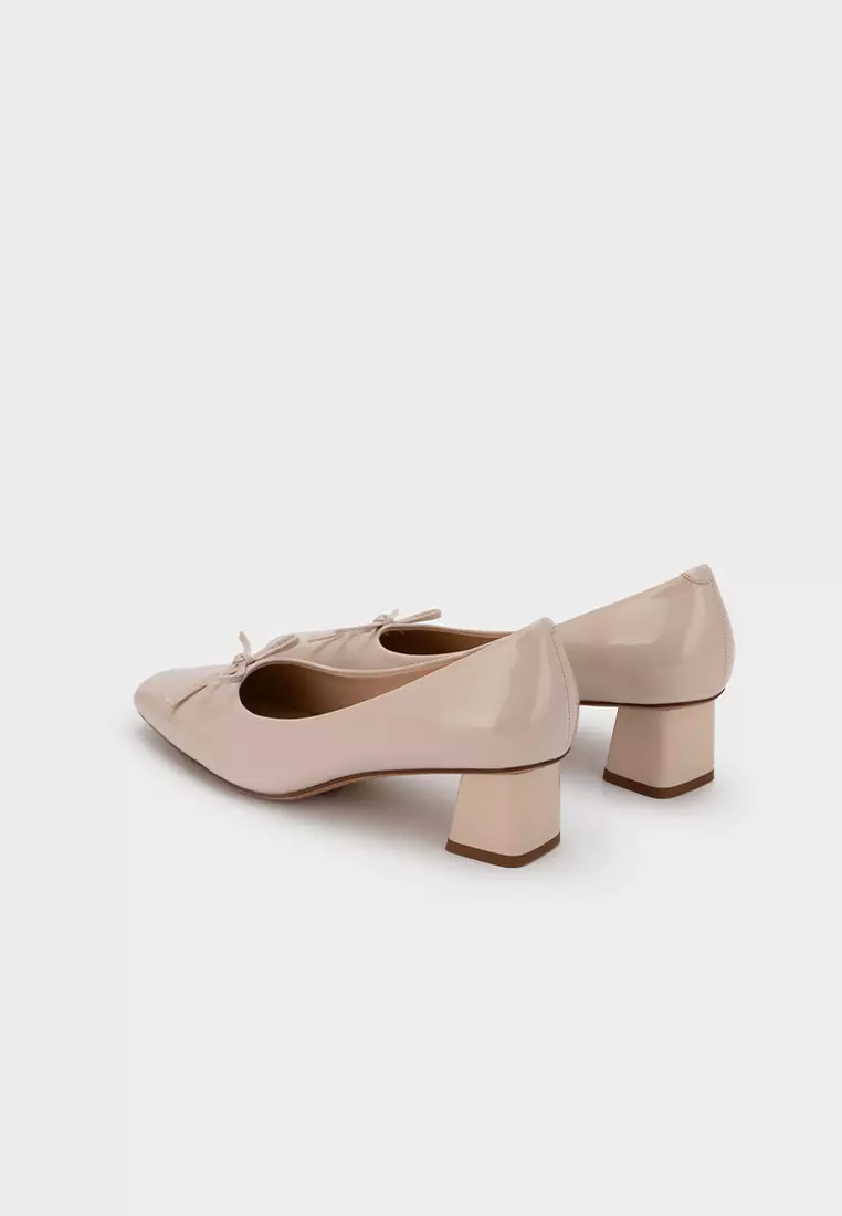 RIBBON DETAIL SQUARE TOE MID HEEL PUMP