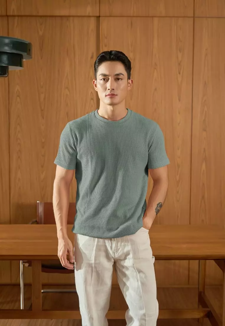 Kale Waffle Light Green / Kaos Polos Tekstur Lengan Pendek Pria / Unisex