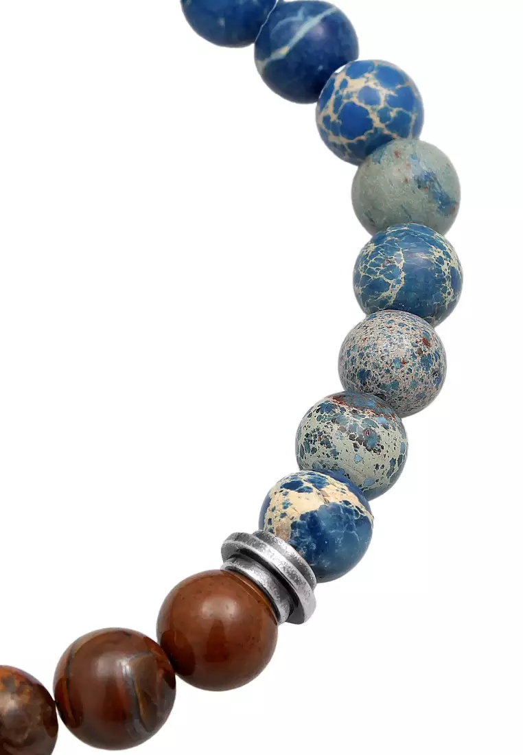 EXCLUSIVE Gelang Perhiasan Perak 925 Pria Balls Stone Trend with Agate and Tiger Eye