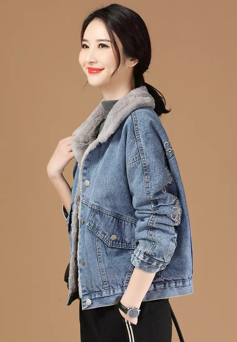 Buy A-IN GIRLS Fashion Plus Fleece Denim Jacket Online