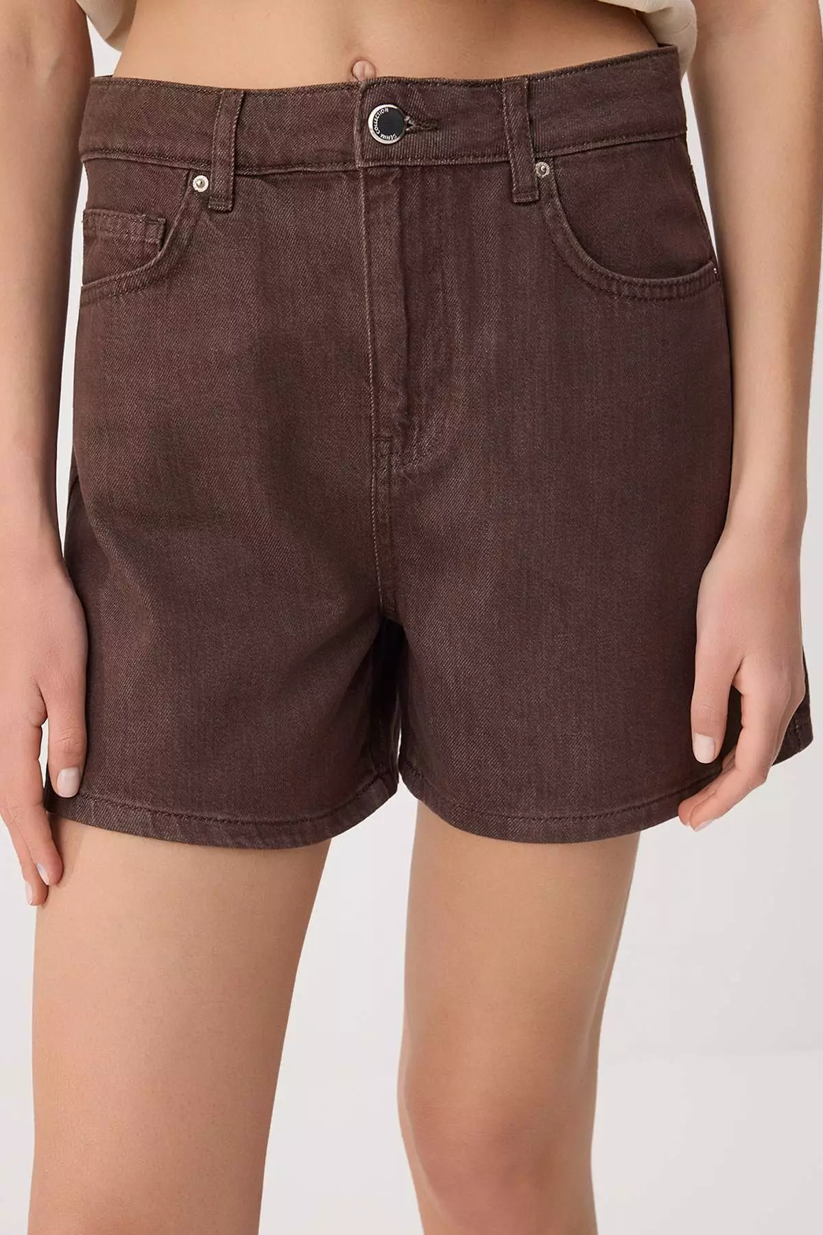 Brown Vintage Wash High Waist City Boy Denim Shorts Twoss26Sr68