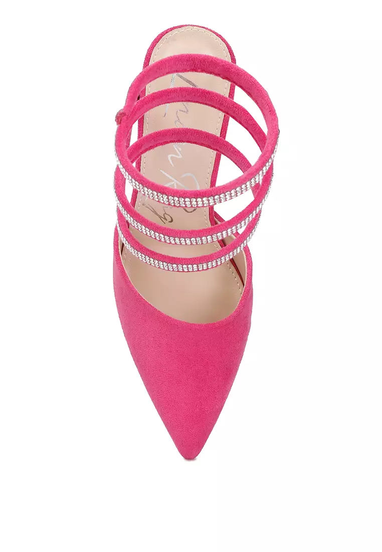 Fuchsia Berlian Imitasi Menghiasi Sandal Strap Up