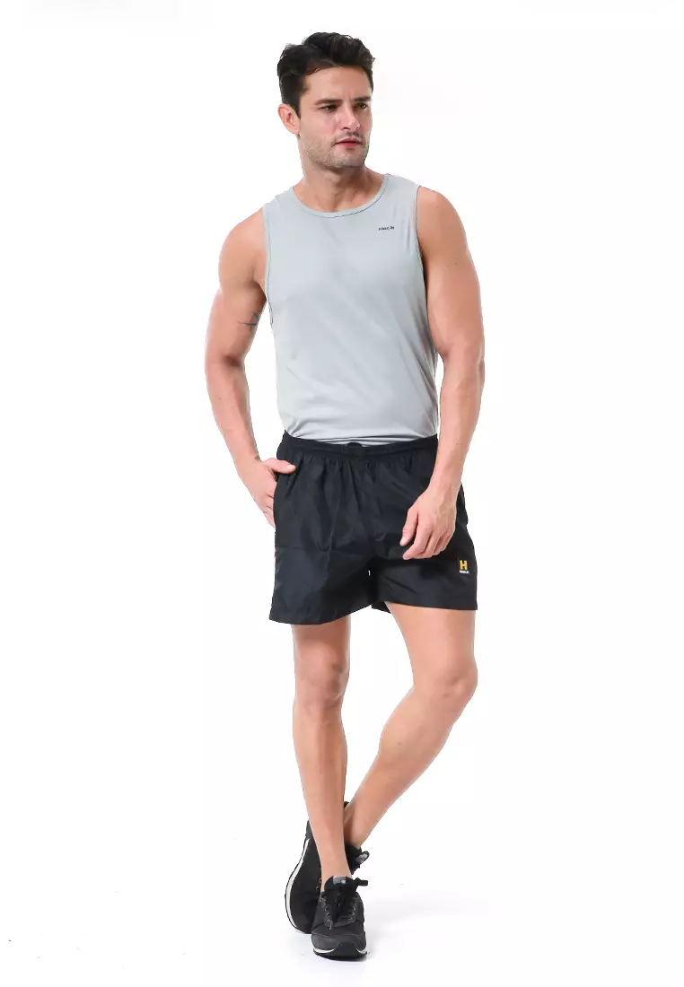 Halburt Celana Pendek Olahraga Pria Short Pants Kasual Simple Material Parasut ORIGINAL - Black Orange