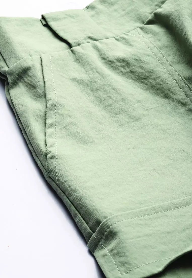 Light Green Belt Loop Solid Cargo Shorts