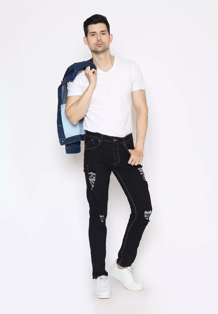 Jaket Ripped Denim Pria Topaz Dark Blue 192102N