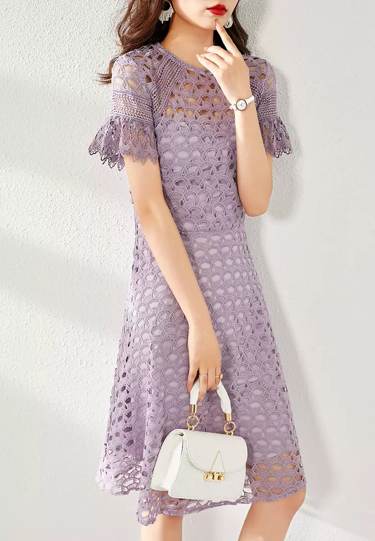 Purple lace hot sale sheath dress