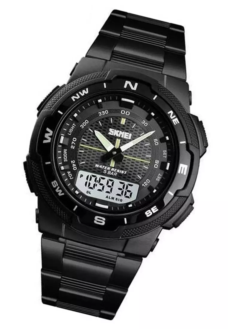 Jam Tangan Kasual Digital Analog Pria Waterproof Many Function Strap Tali Material Stainless Steel II99 ORIGINAL