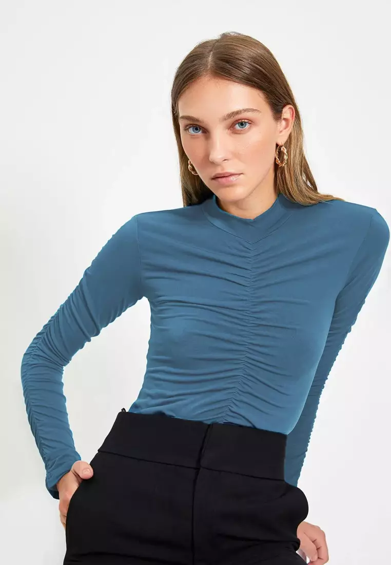 Buy Trendyol Mock Neck Ruched Bodysuit 2024 Online Zalora