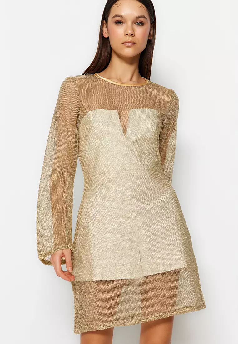 Gold fishnet outlet dress