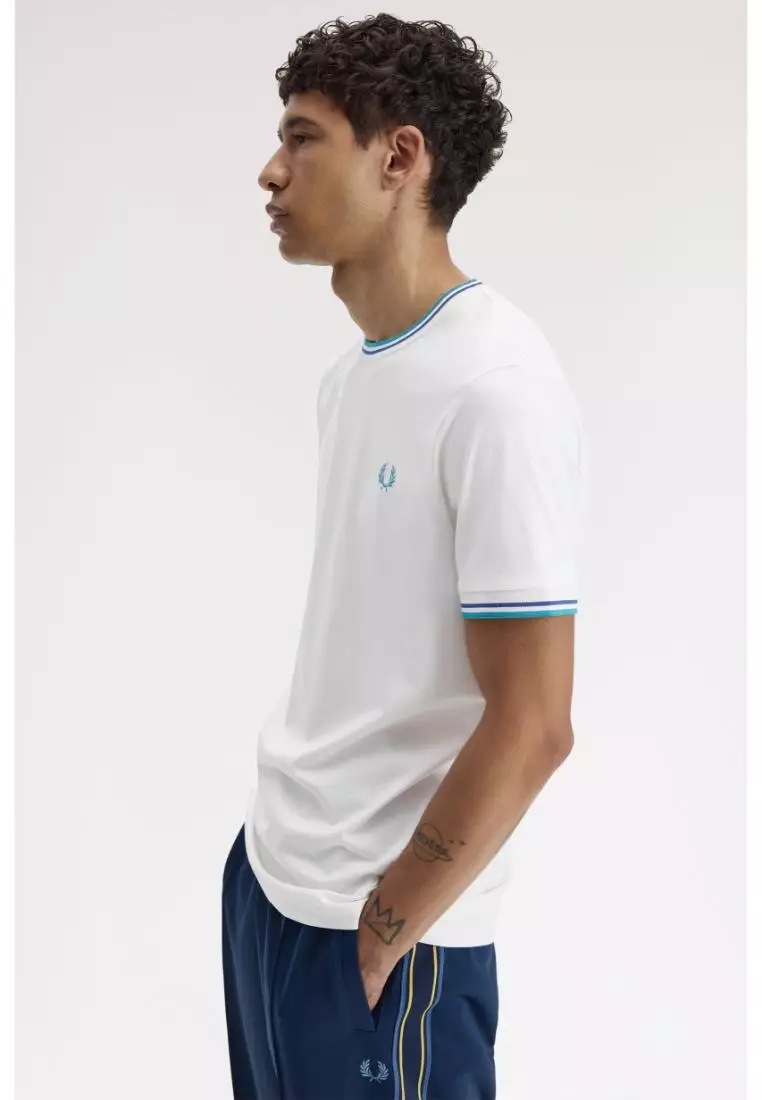 Fred Perry M1588 Twin Tipped T-Shirt (Snow White / Deep Mint / Soho Eclipse)