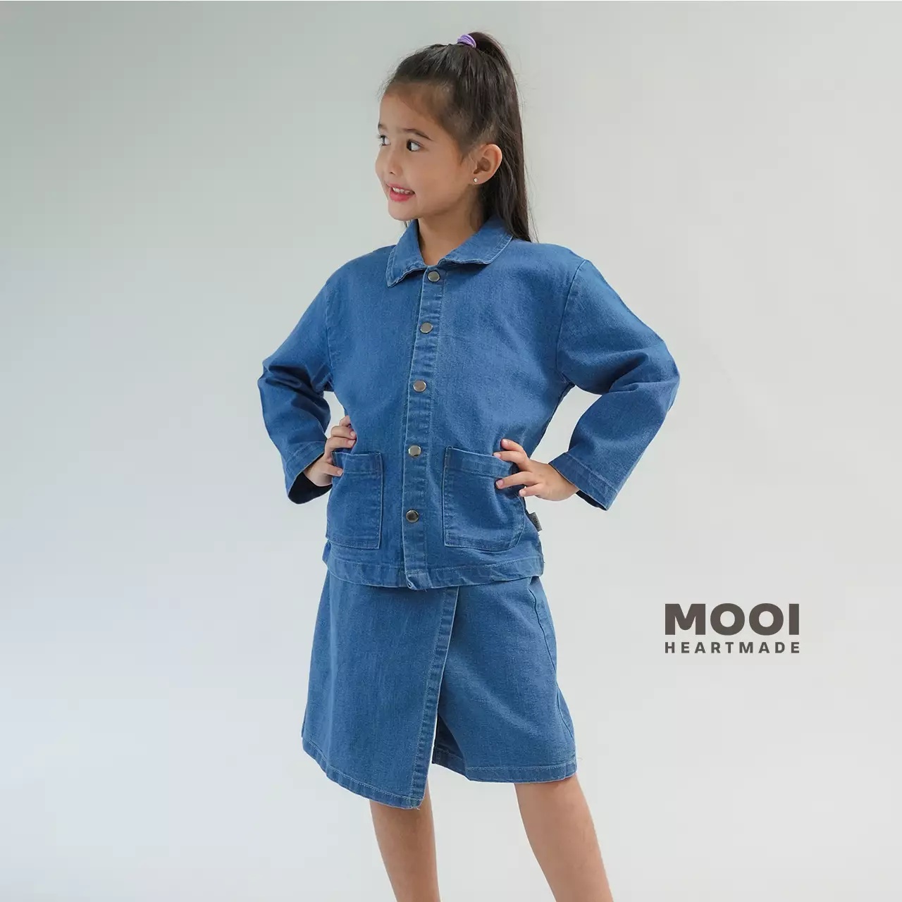 Mooi Rok Celana Skort Jeans Anak Chiara Denim Skort - Medium Blue