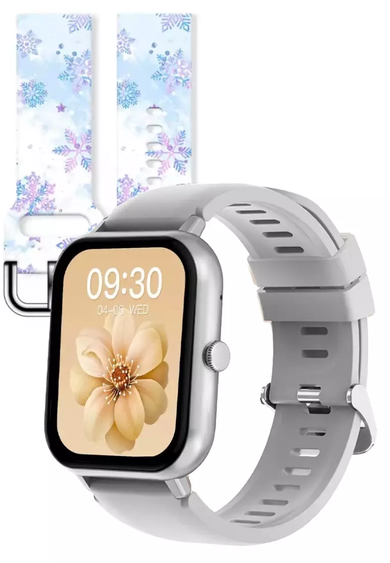 FROST Special Edition Smart Watch - IOS/Android Silver SmartWatch with 2 Rubber Straps (Grey/FROST) + 5s PRO Mini Earphone Purple