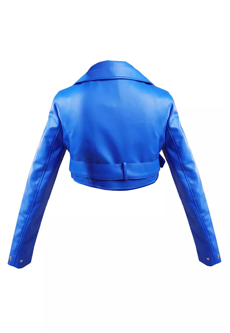 Buy London Rag Blue Faux Leather Belted Cropped Jacket 2024 Online