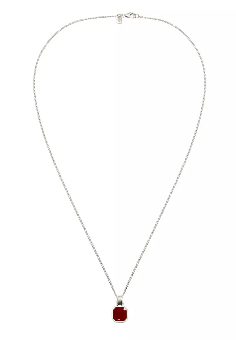 EXCLUSIVE Kalung Perhiasan Perak 925 Pria Geometric Red Enamel