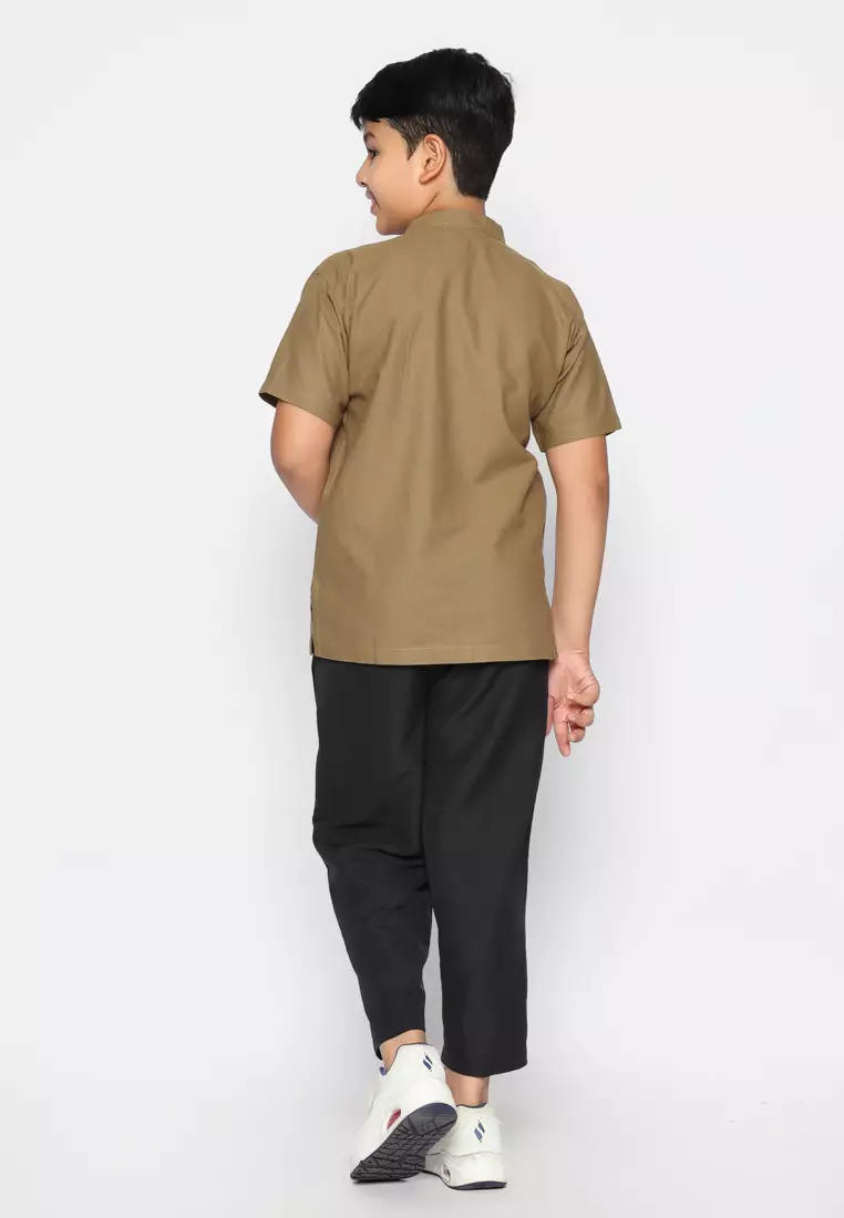 Baju Koko Set Anak Laki Bordir Vertical Dark Green - GENUINE