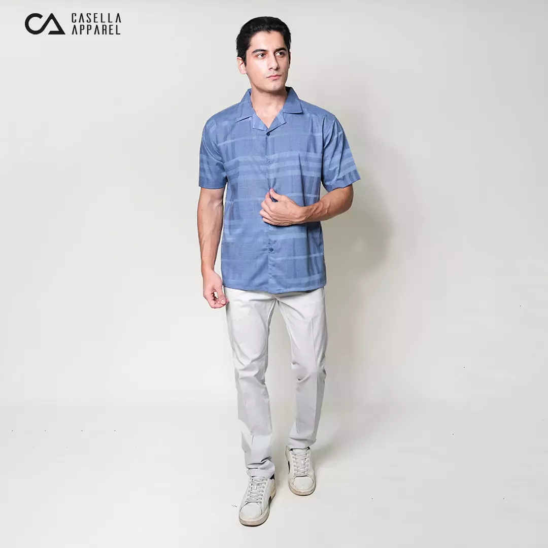 Casella Kemeja Lengan Pendek Kerah Terbuka | Cuban Camp Bowling Collar Xanlos Edition 2354 Blue