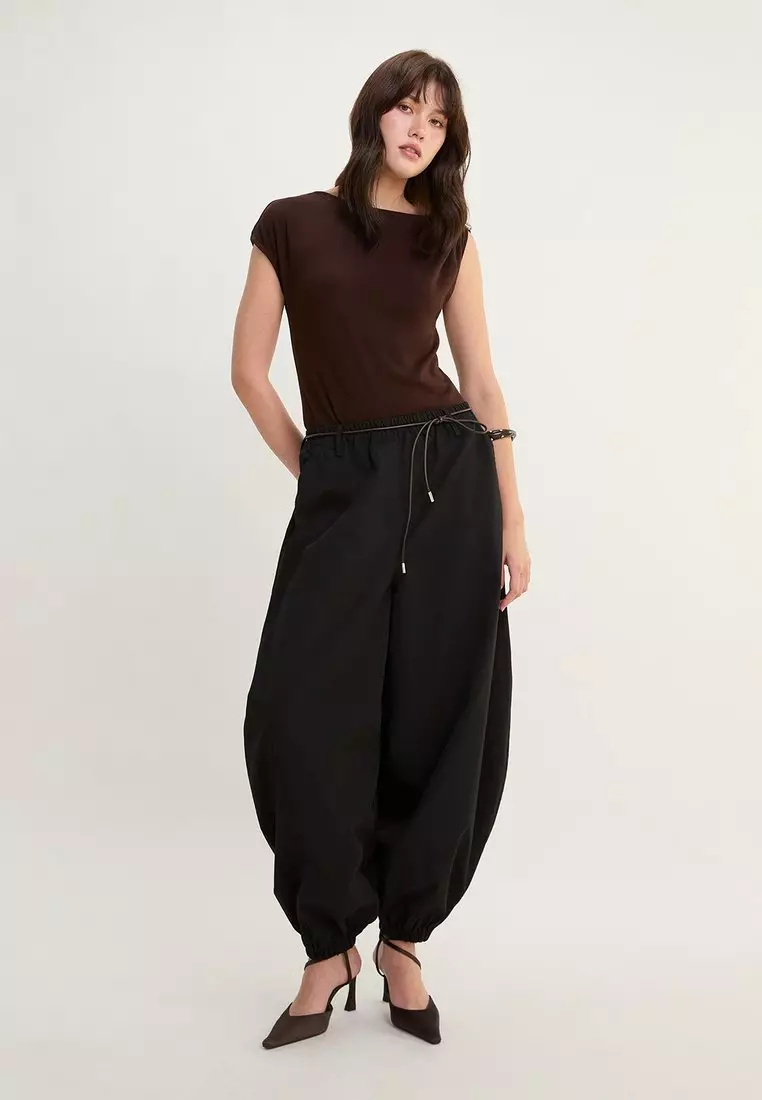 Asymmetric Shoulder Detail Top - Brown