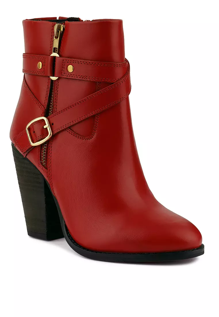 Red booties store block heel