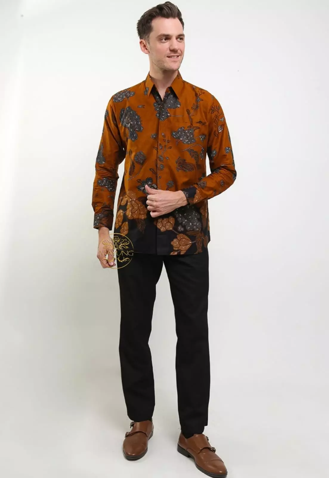 Fiorenza Jingga Kemeja Batik Pria Premium Slimfit Modern Lengan Panjang