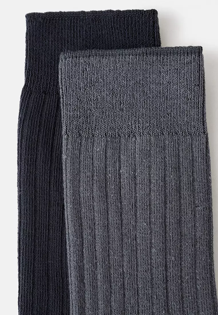 Pack Of 2 Ribbed Cotton Socks