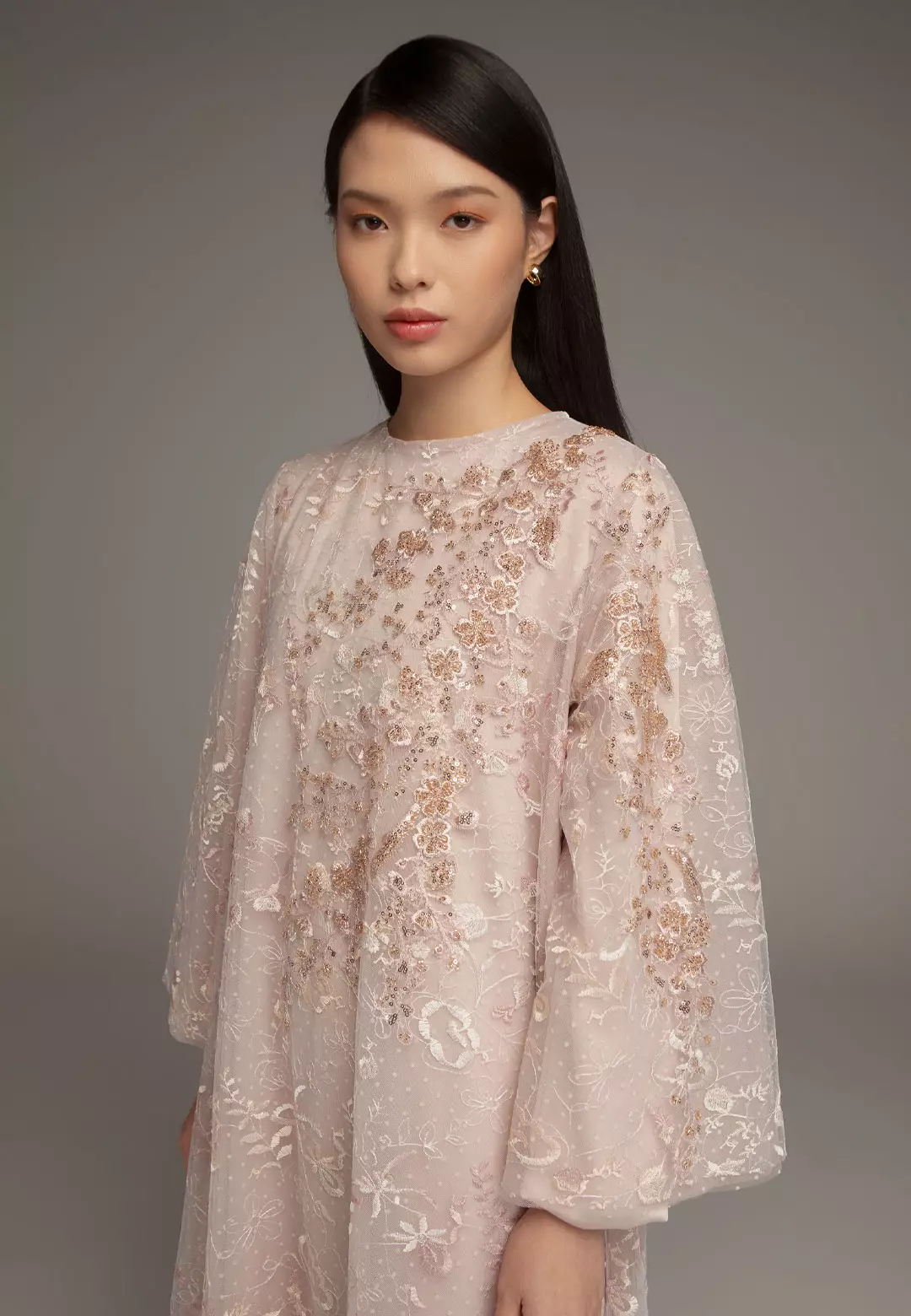 HijabChic Pamela Blush Pink Dress - Dress Lebaran Tulle Flowy Payet Shimmering Mewah Elegan