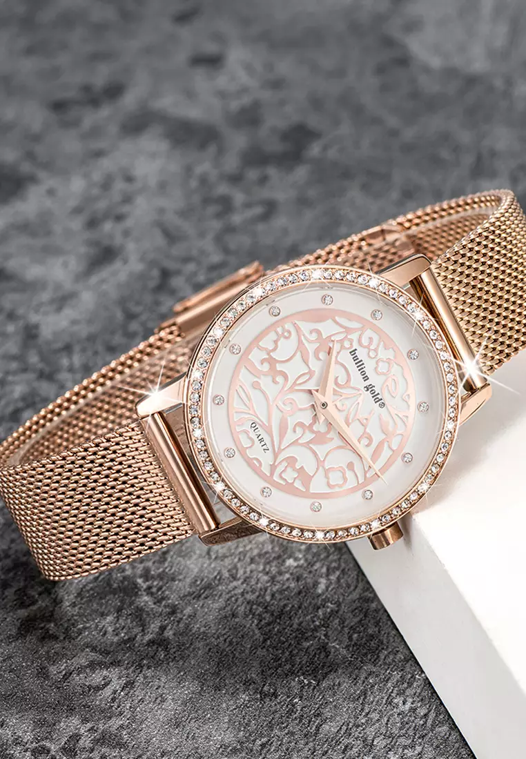 Elite Watch Embellished with Rhinestone - Rose Gold