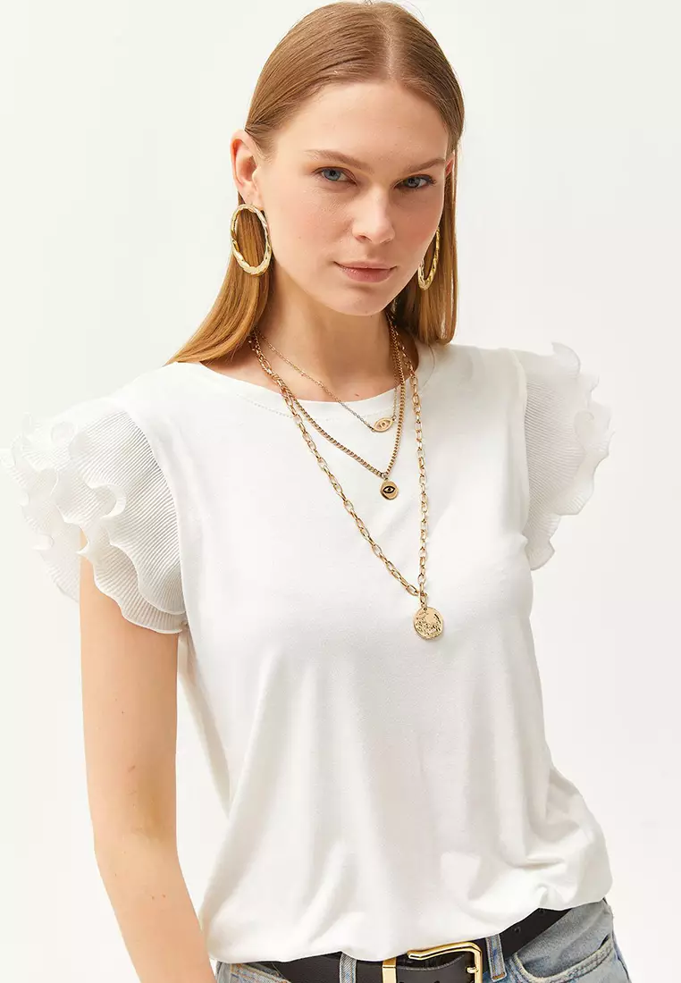 Viscose Pleated Sleeves Blouse