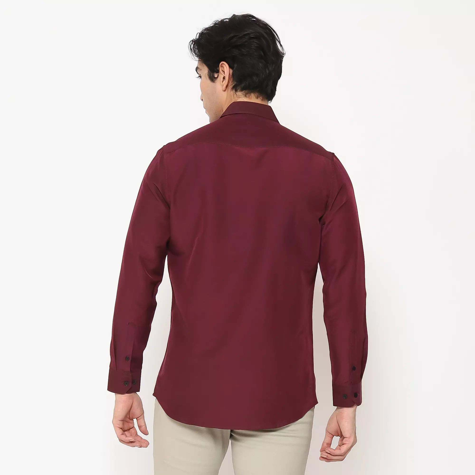 MAGINOT Kemeja Pria Basic Polos Panjang WINE