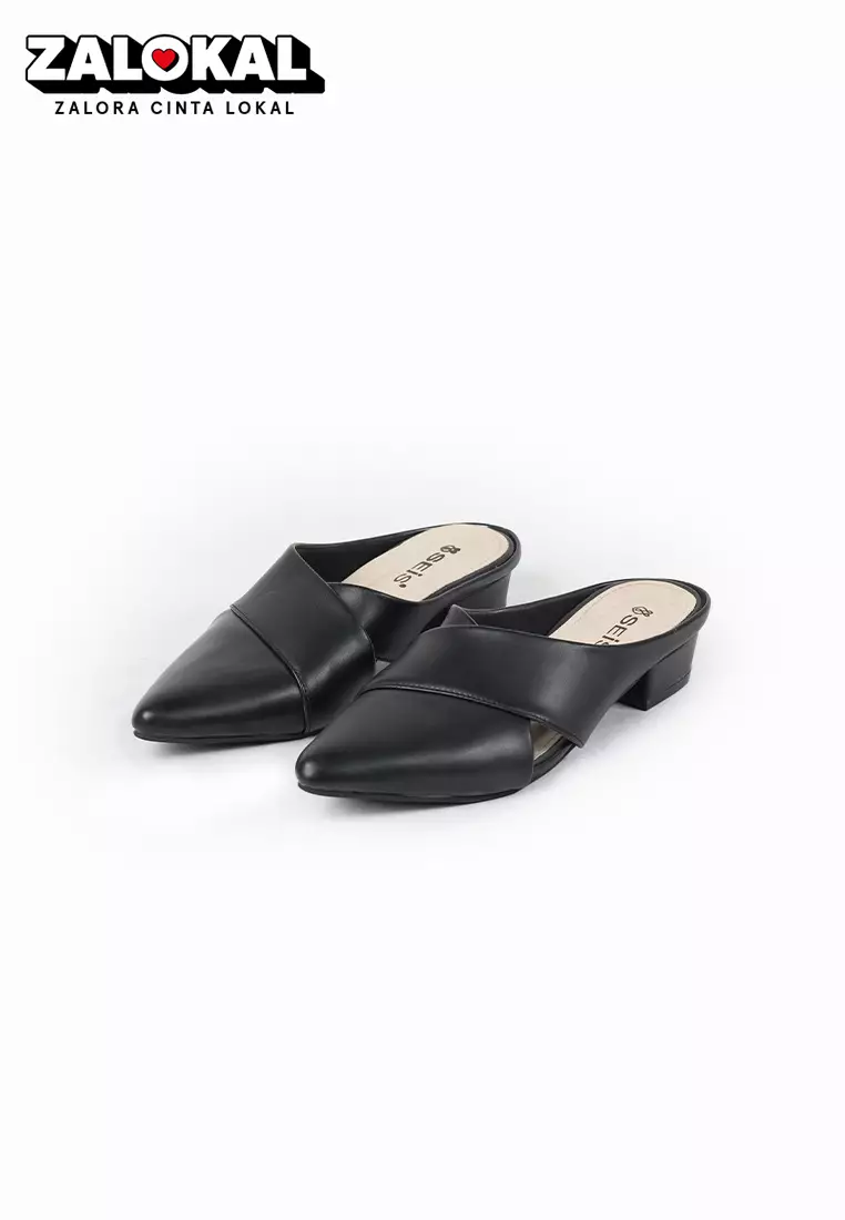 SEIS Monty Sandal Wanita Mules Heels 3 cm - BLACK