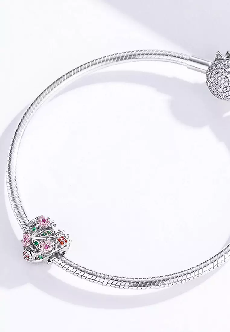 Solid 925 Sterling Silver Heart Colourful Floral Flower Charm