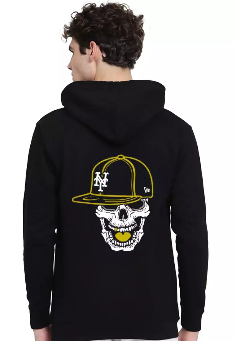 Mens Hardcore Skull Graphic Print Black Cotton Relaxed Fit Training Hoodie