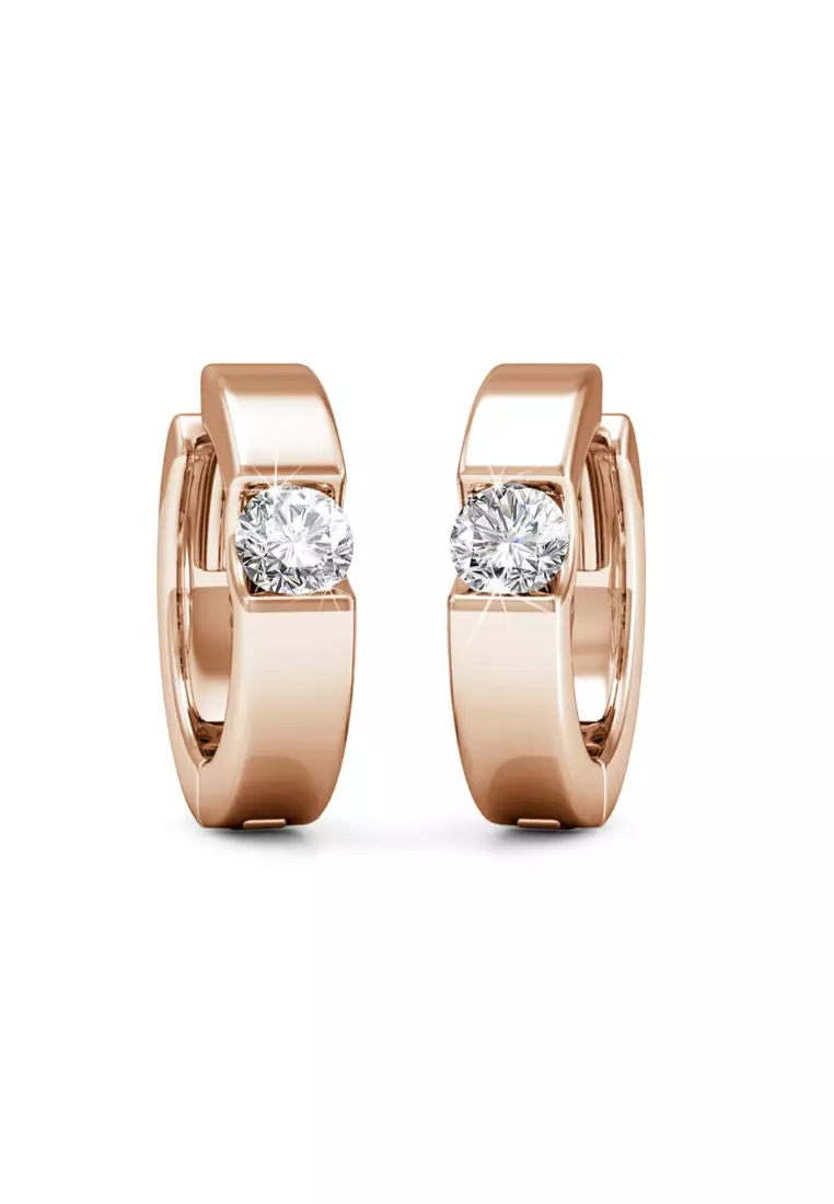Center Stone Huggie Earrings Embellished with SWAROVSKI® crystals-Rose Gold/Clear