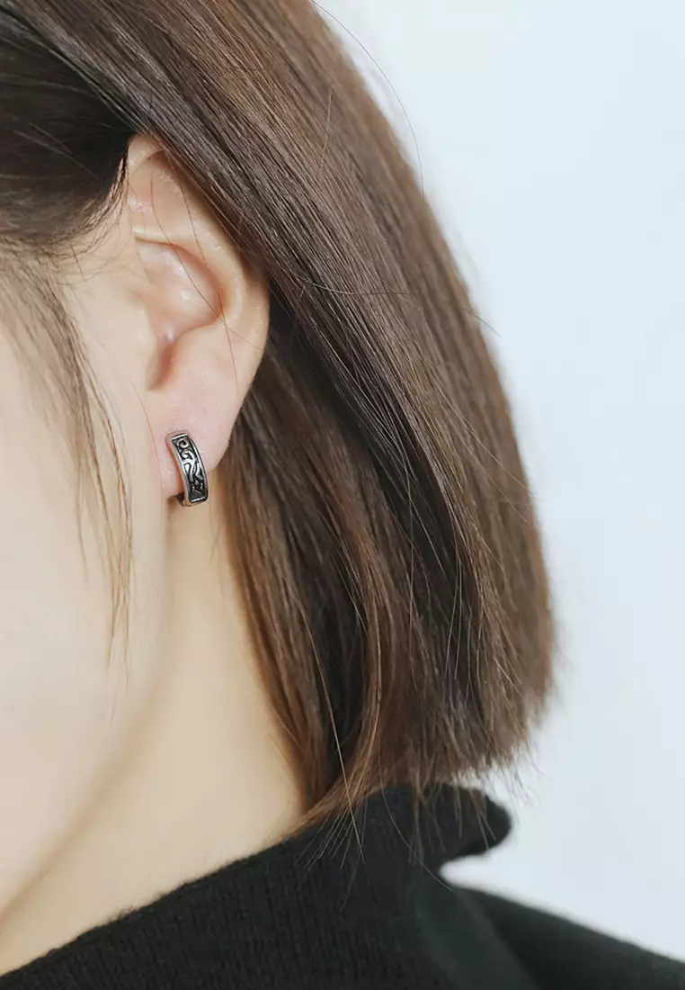 Unisex Titanium Steel Vintage Pattern Hoop Earrings JW OK-728