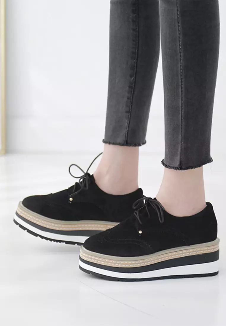 British Style Suede Round Toe Flatform Shoes LW1827
