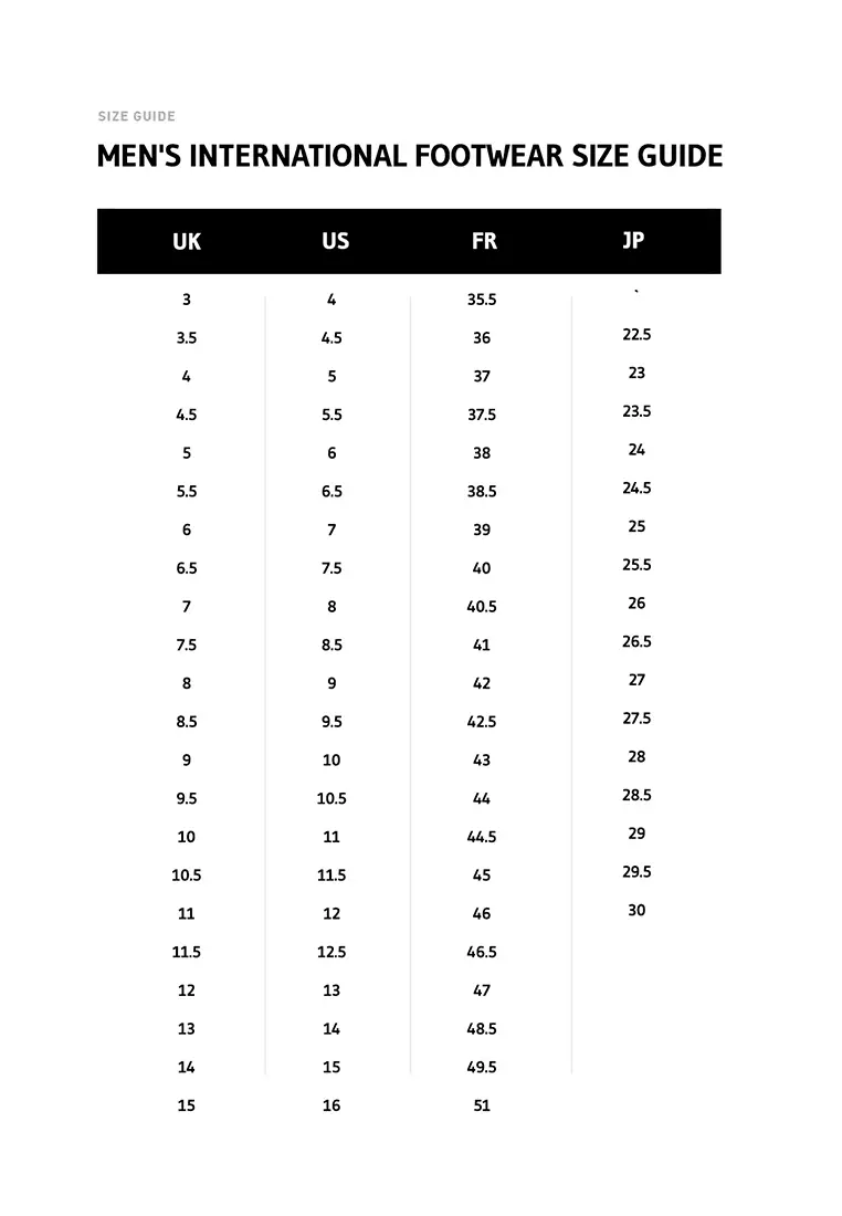 Puma suede size chart online