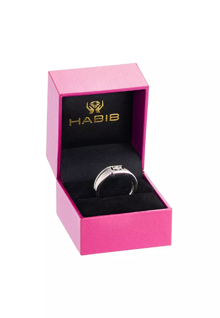 HABIB Princess Cut White Sapphire Men's Ring in 925 Silver Palladium 22989(PLD)-WS