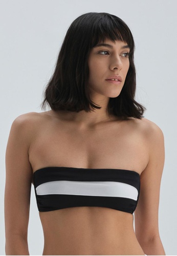 DAGİ black Black Bikini Top, Horizontal Stripe, Removable Padding, Strapless, Beachwear for Women E9D23US9D73D4CGS_1