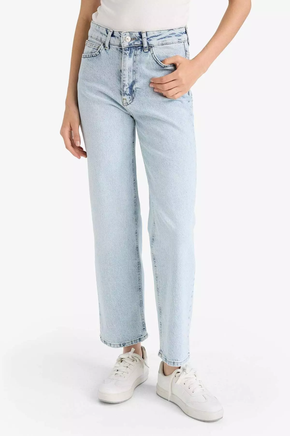 Comfort Straight High Waist Ankle Length Jean Washed Trousers D8155Ax25Sm