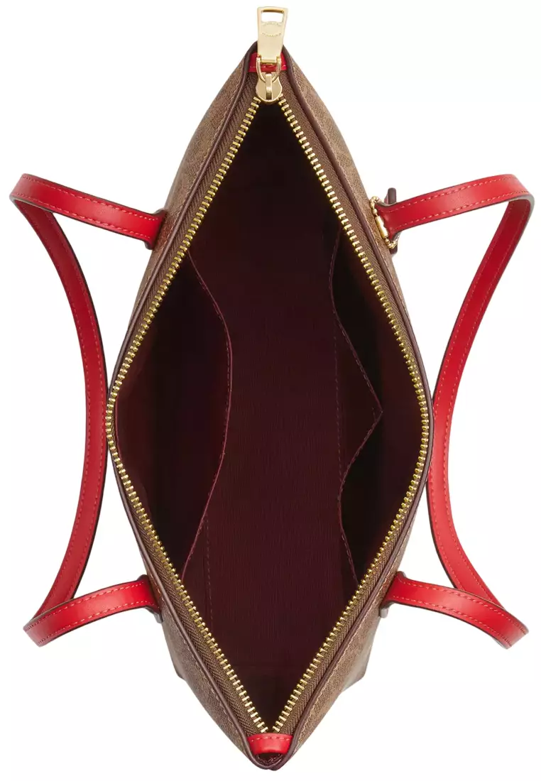 Fiona Zip Tote Bag In Signature Canvas - Tan/ Carnation CBT18