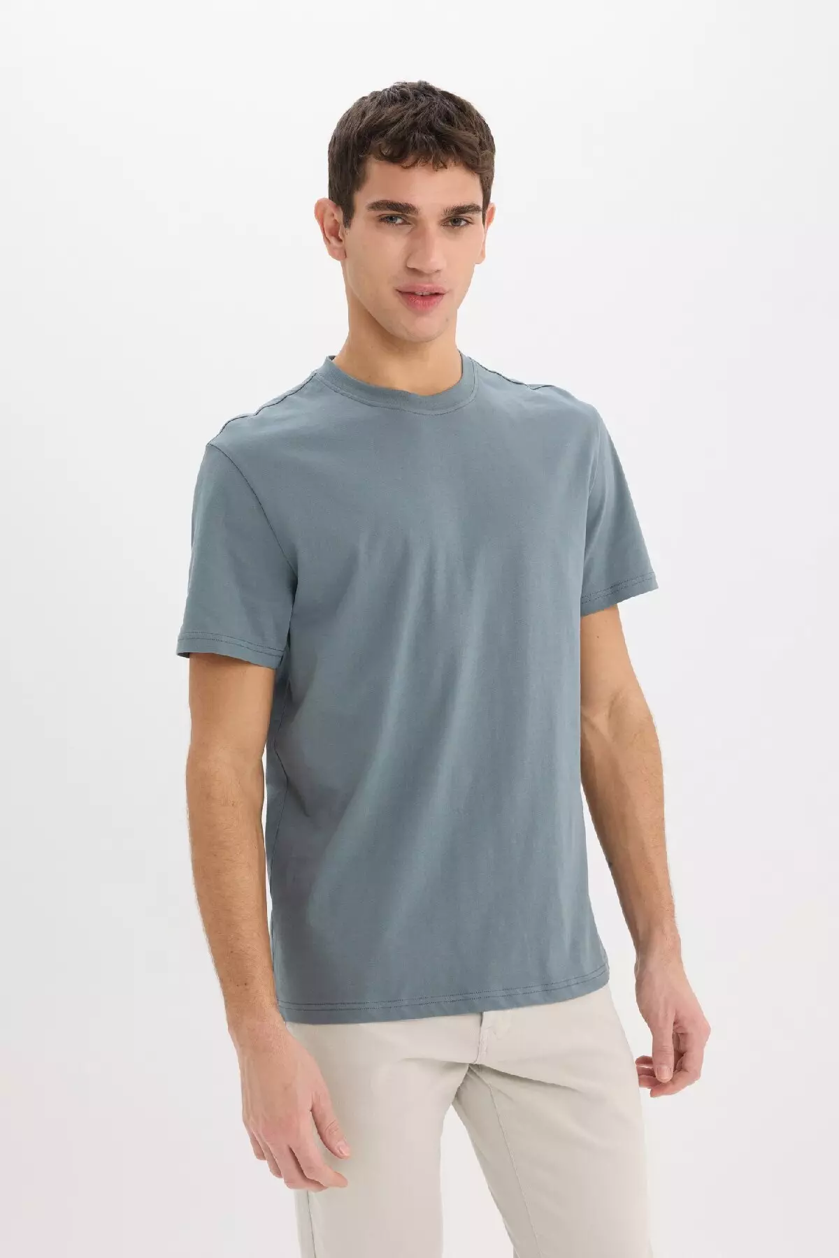 100% Cotton New Regular Fit Crew Neck Basic Plain Short Sleeve T-Shirt V7699Az25Sp