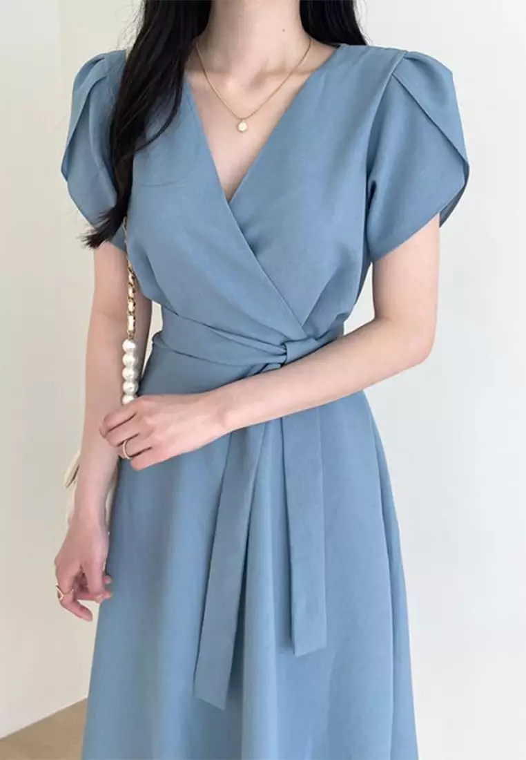 Summer elegant lace up waist cinching dress CA25032716BL