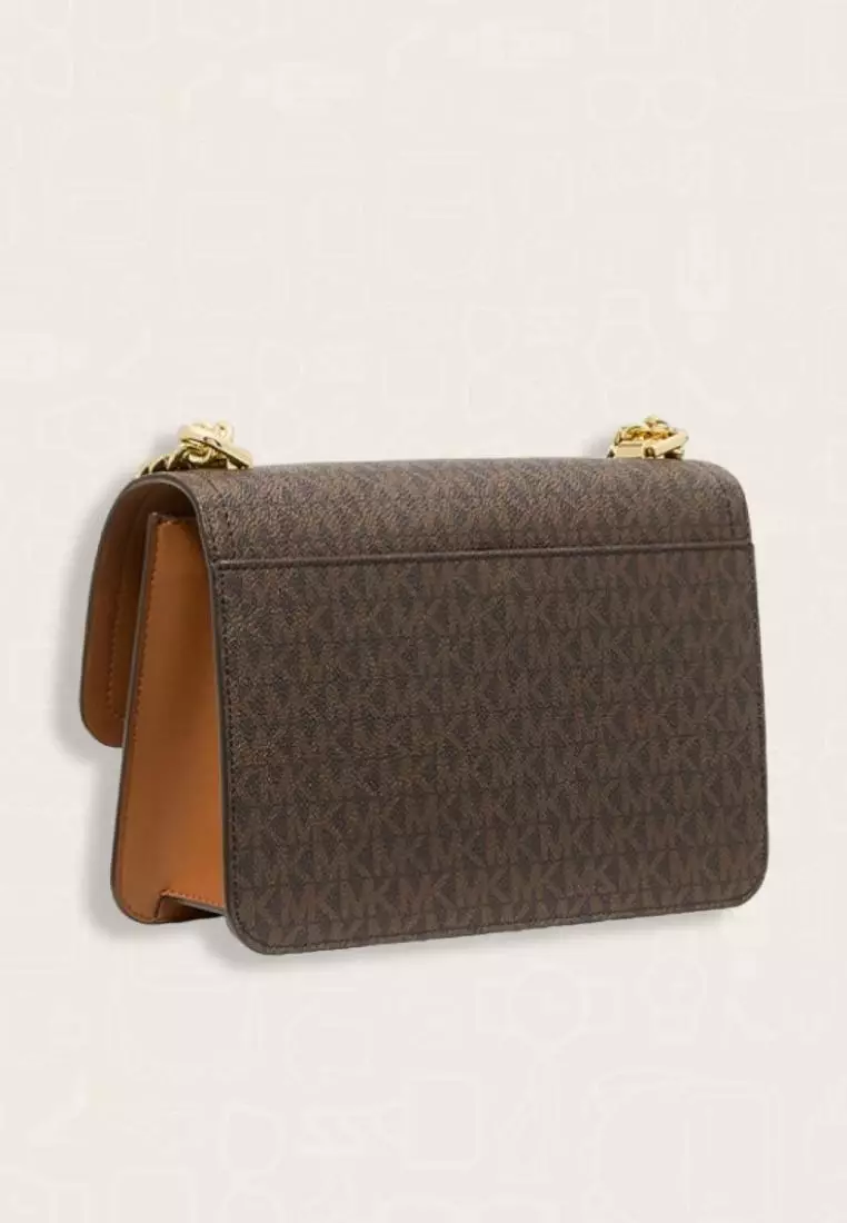 Michael Kors Heather Large Logo Shoulder Bag Brown Acorn