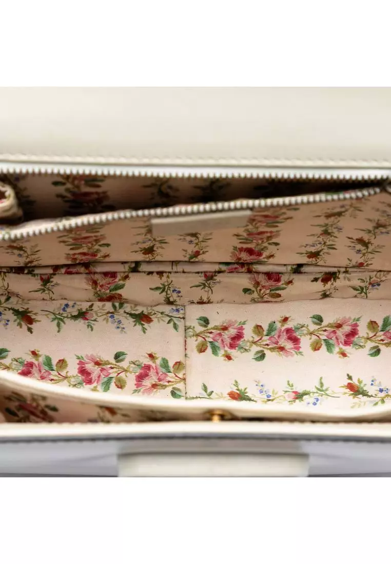 Pre-Loved Gucci Calfskin Frame Print Bamboo Top Handle Bag