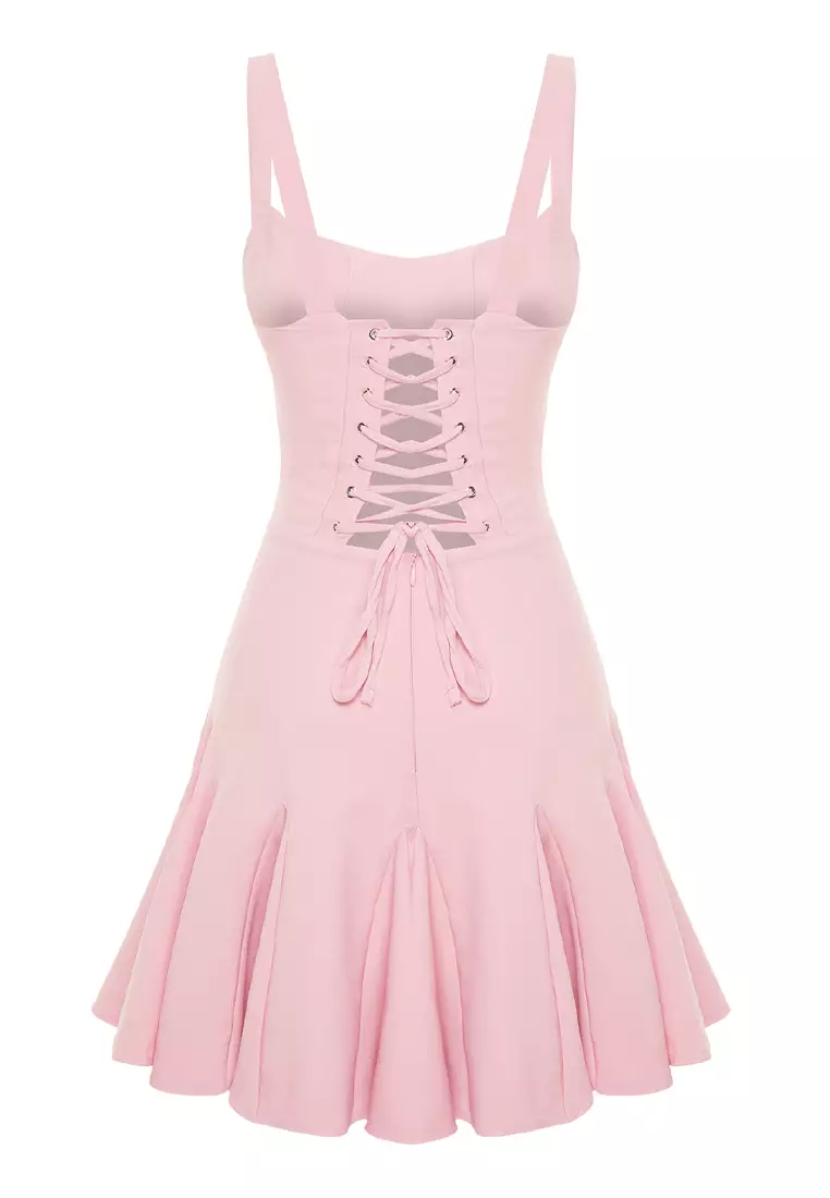 A-Line Lined Corset Detailed Piping Short Elegant Evening Dress